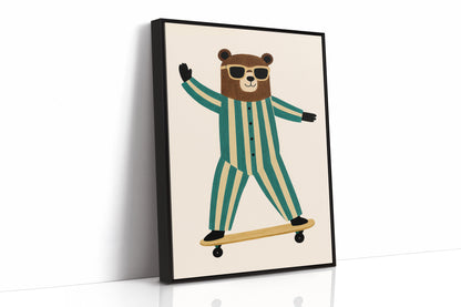 Cool Bear on Skateboard Retro Kids Wall Art