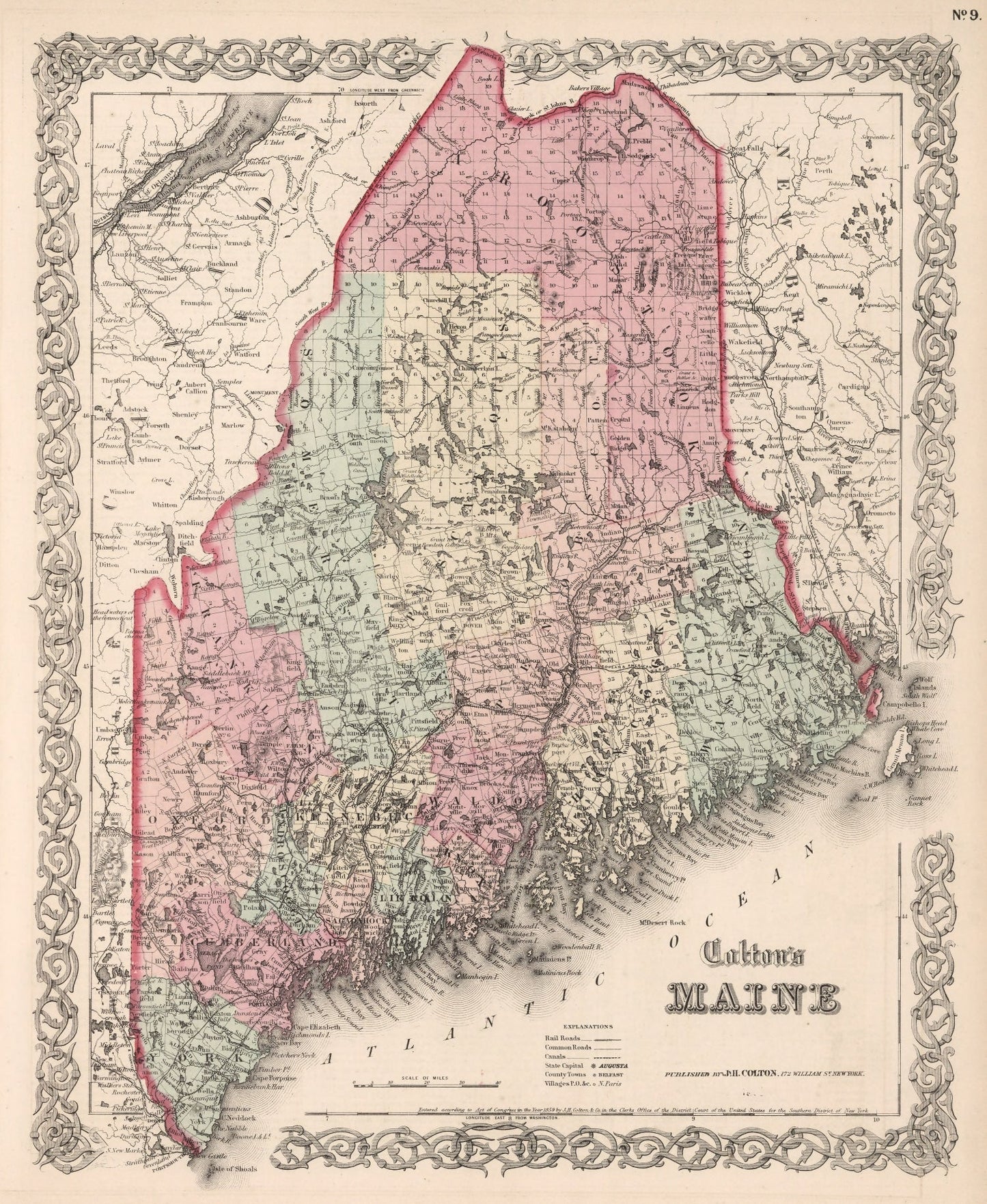 Vintage Map of Maine, 1861
