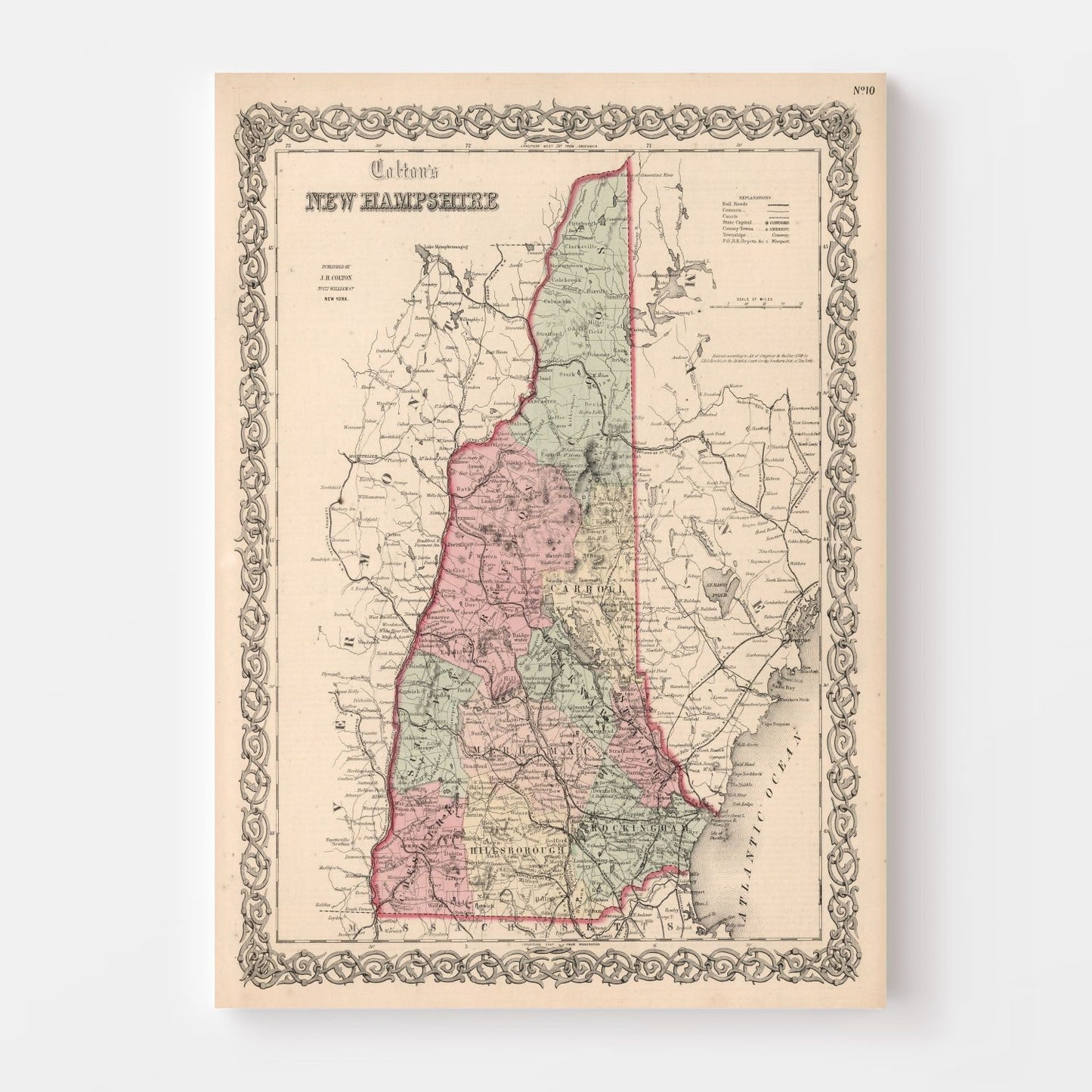 Vintage Map of New Hampshire, 1861