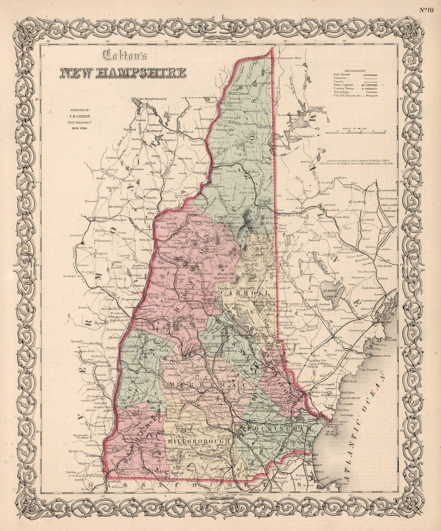 Vintage Map of New Hampshire, 1861