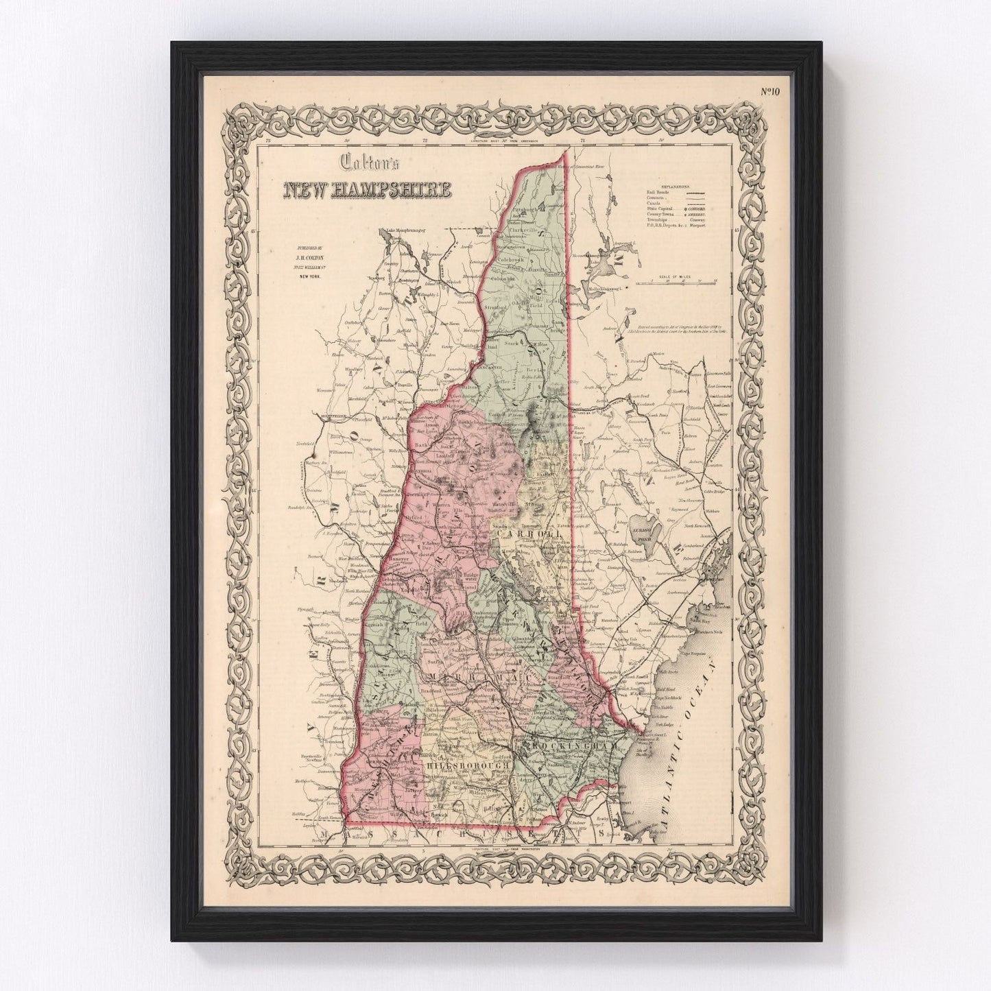 Vintage map of New Hampshire, 1861