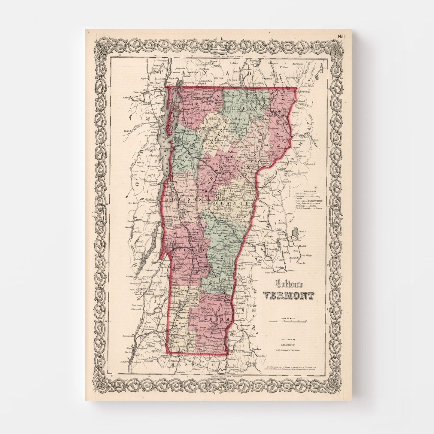Vintage Map of Vermont, 1861