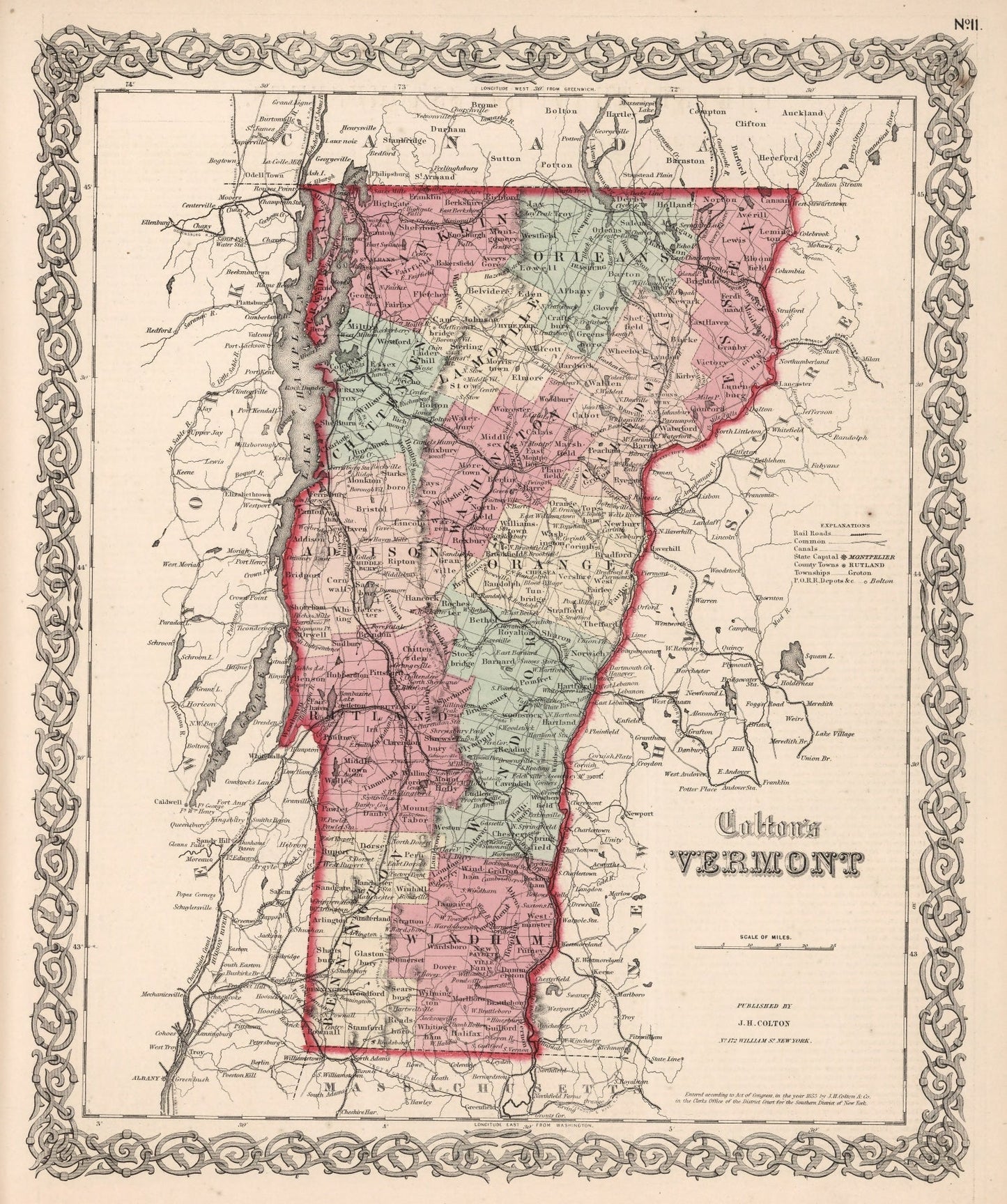 Vintage Map of Vermont, 1861