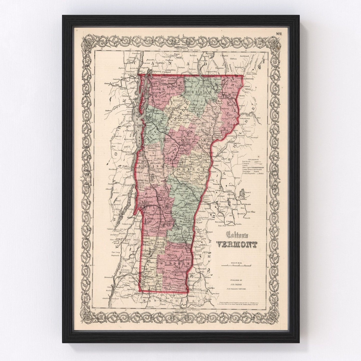 Vintage map of Vermont, 1861