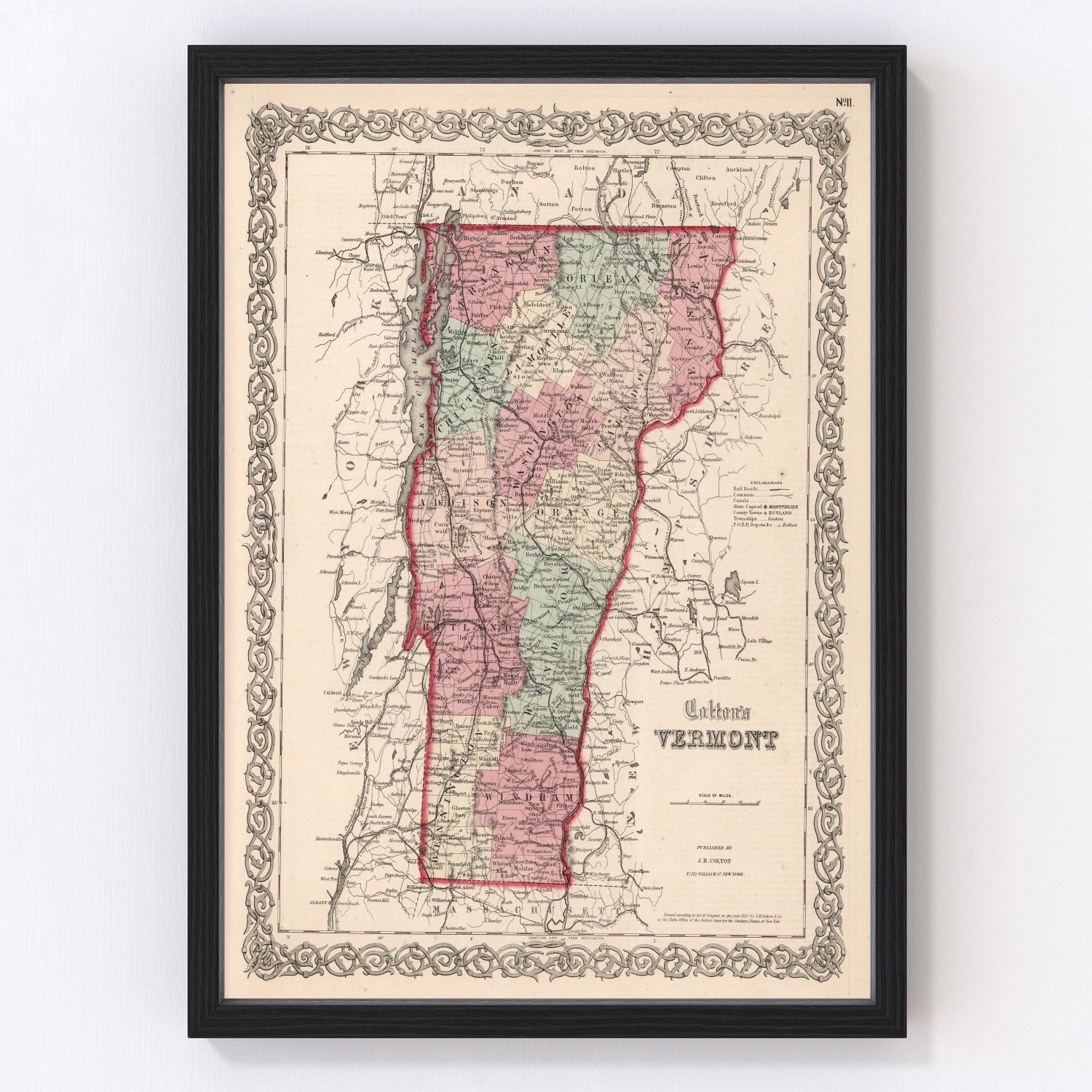 Vintage map of Vermont, 1861