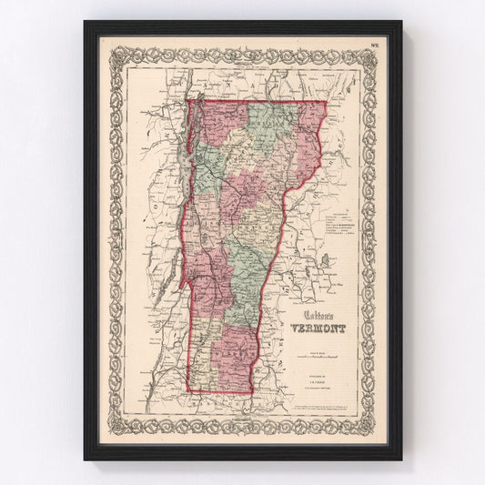Vintage map of Vermont, 1861