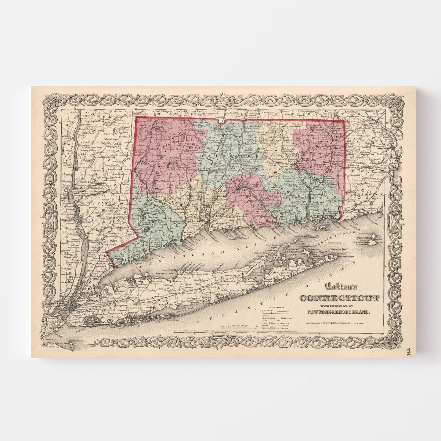 Vintage Map of Connecticut 1861