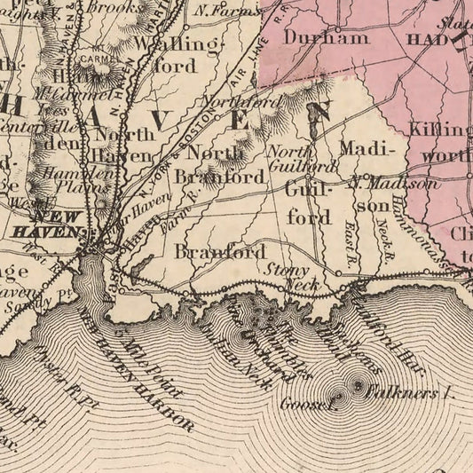Vintage Map of Connecticut 1861