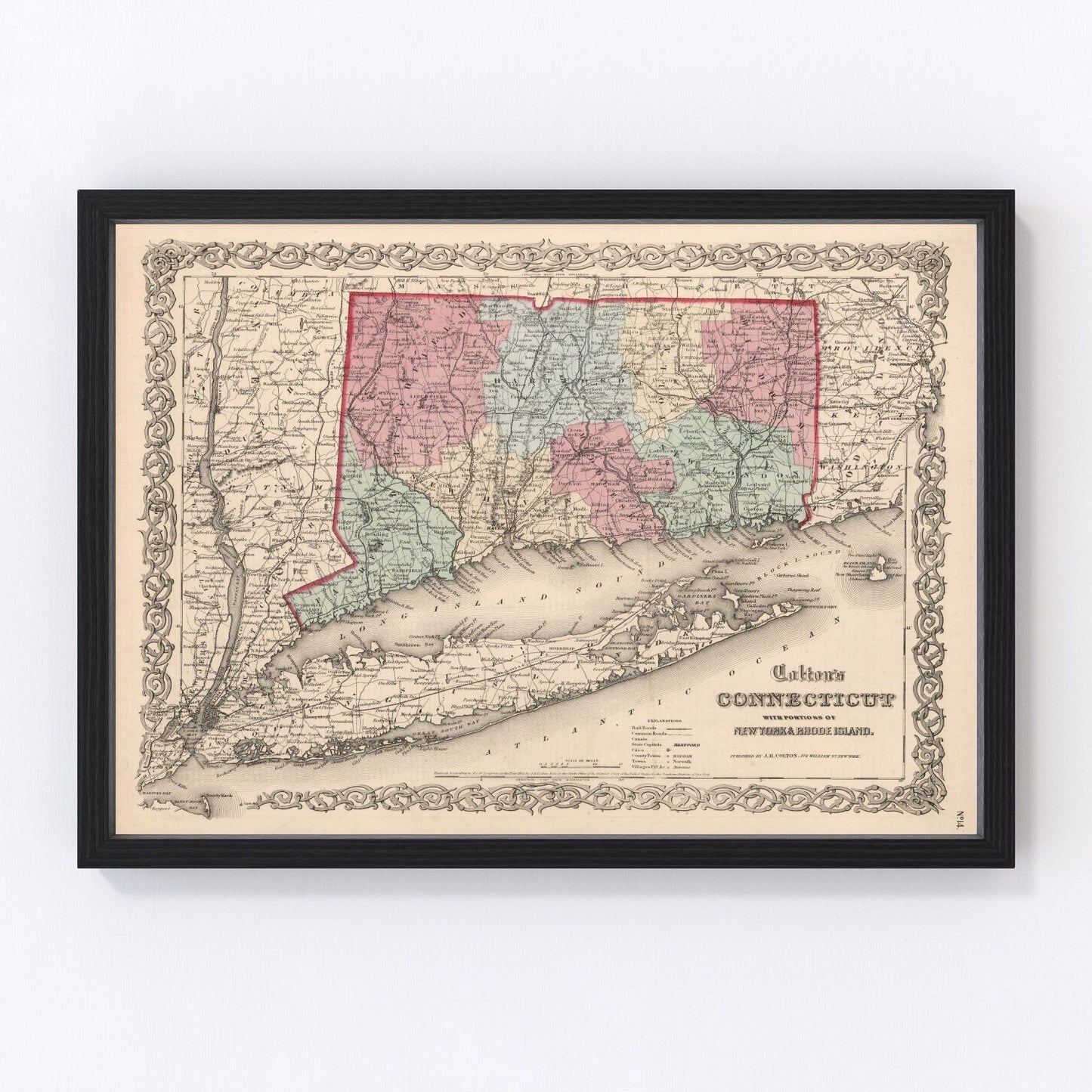 Vintage map of Connecticut, 1861