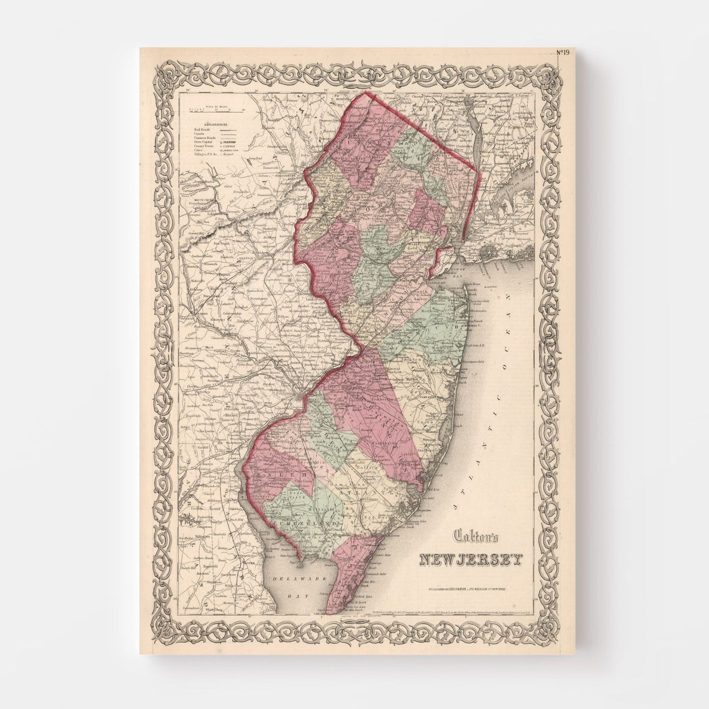 Vintage Map of New Jersey, 1861