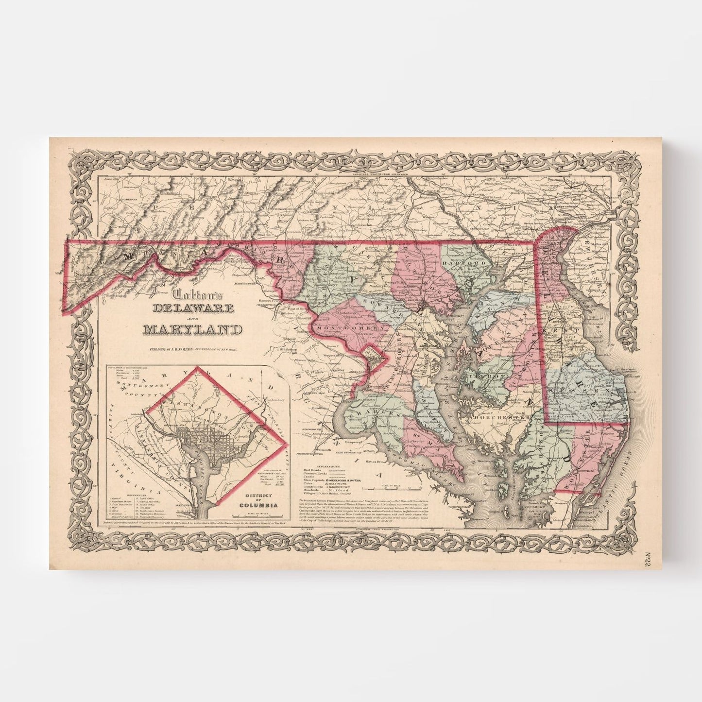 Vintage Map of Maryland & Delaware, 1861