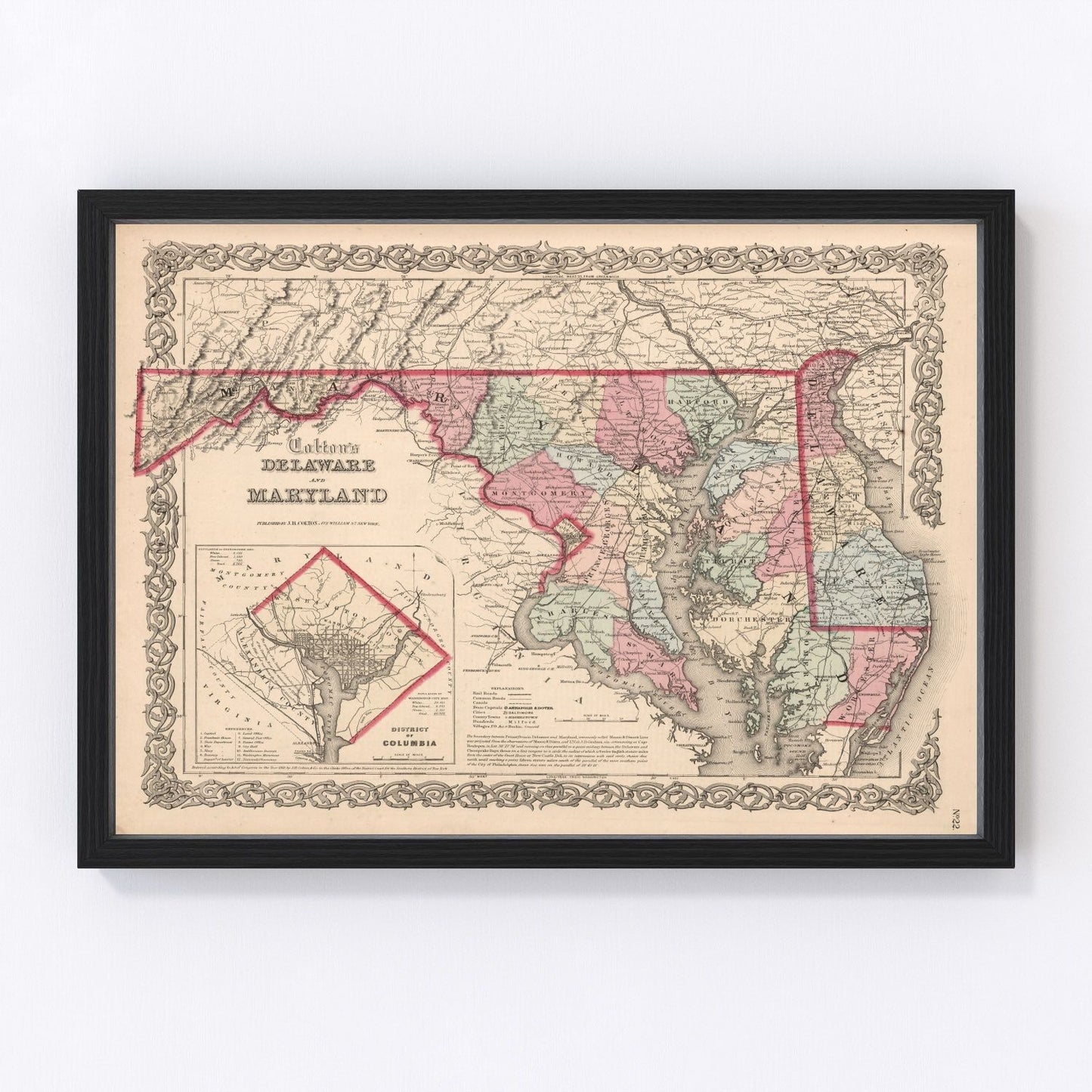 Vintage map of Maryland and Delaware, 1861