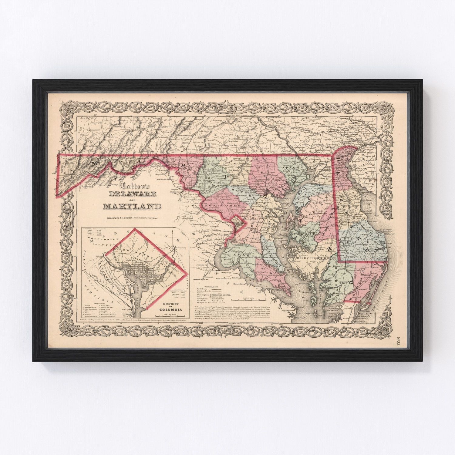 Vintage map of Maryland and Delaware, 1861