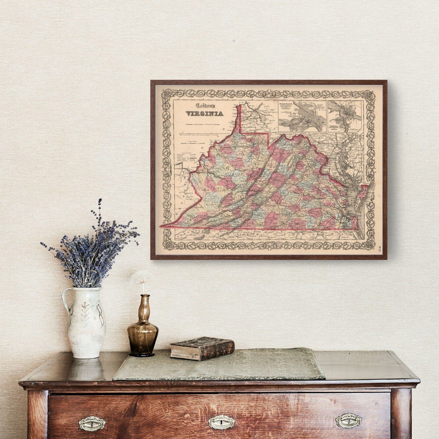 Vintage Map of Virginia, 1861