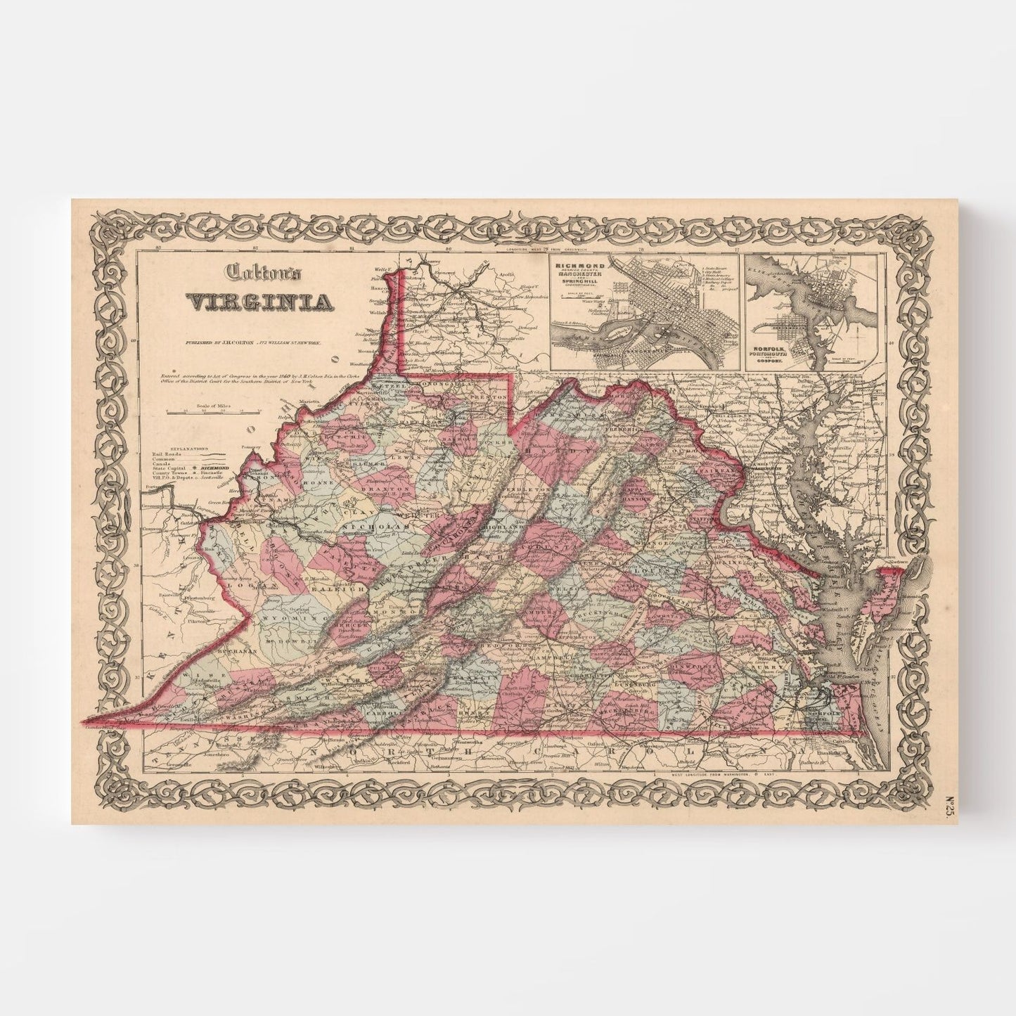 Vintage Map of Virginia, 1861
