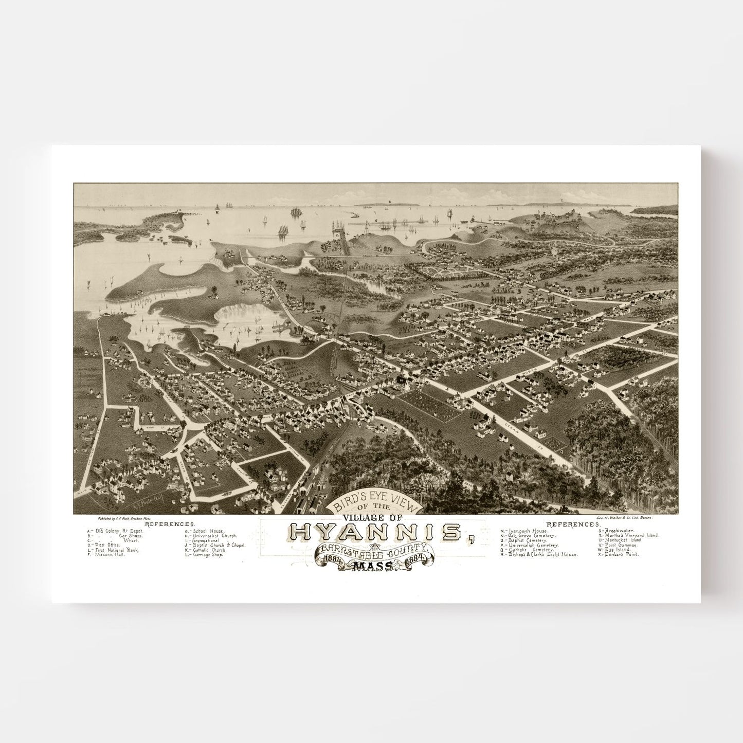 Vintage Map of Hyannis, Massachusetts, 1884