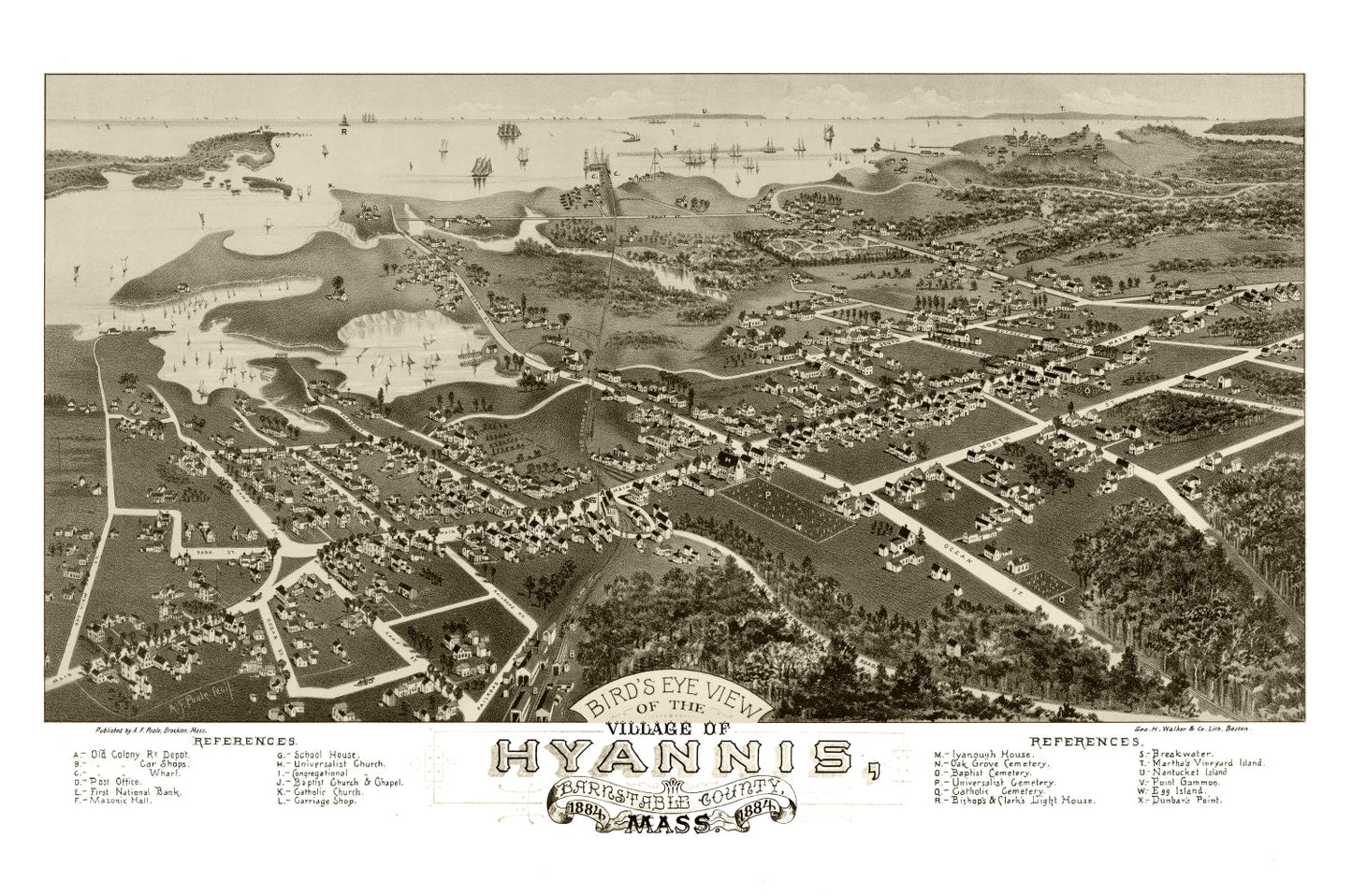 Vintage Map of Hyannis, Massachusetts, 1884