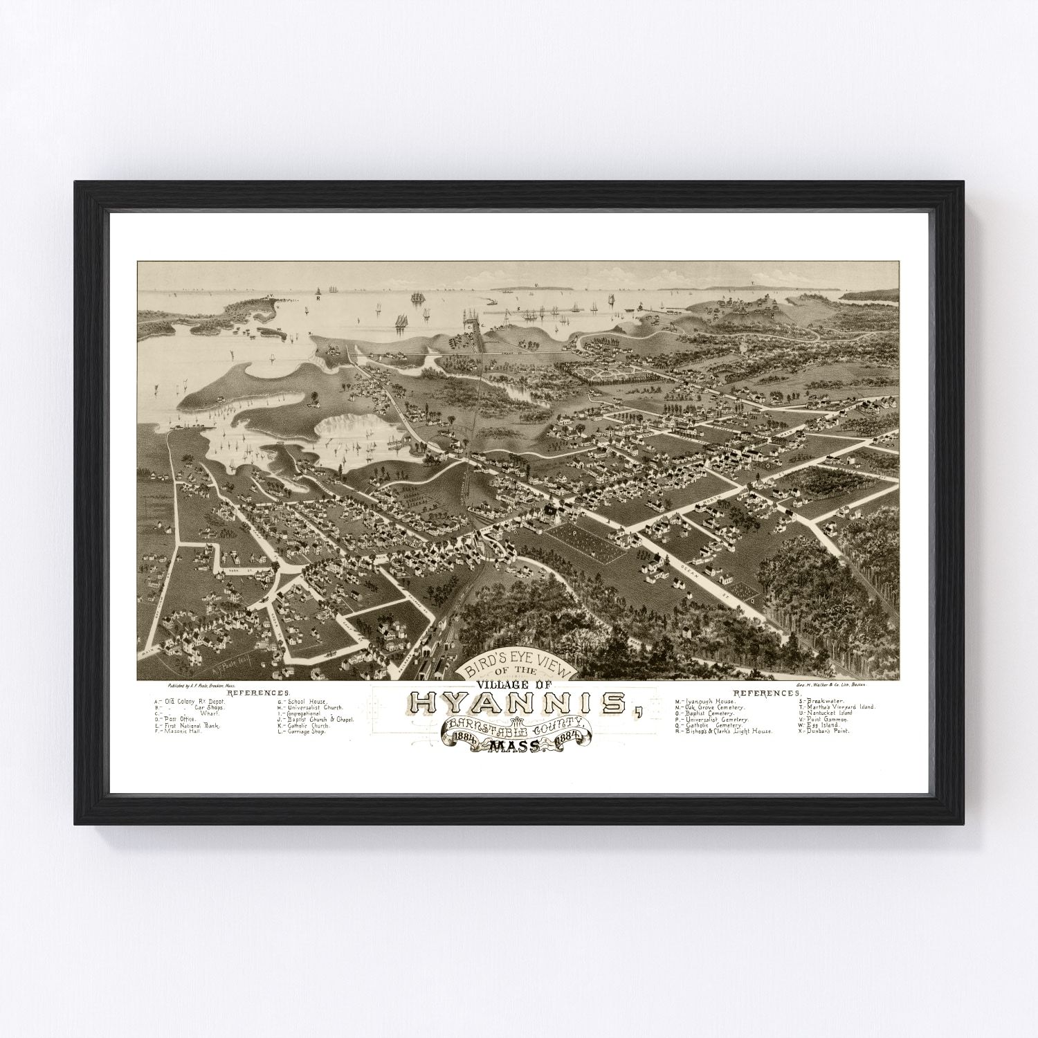 Vintage map of Hyannis, Massachusetts, 1884