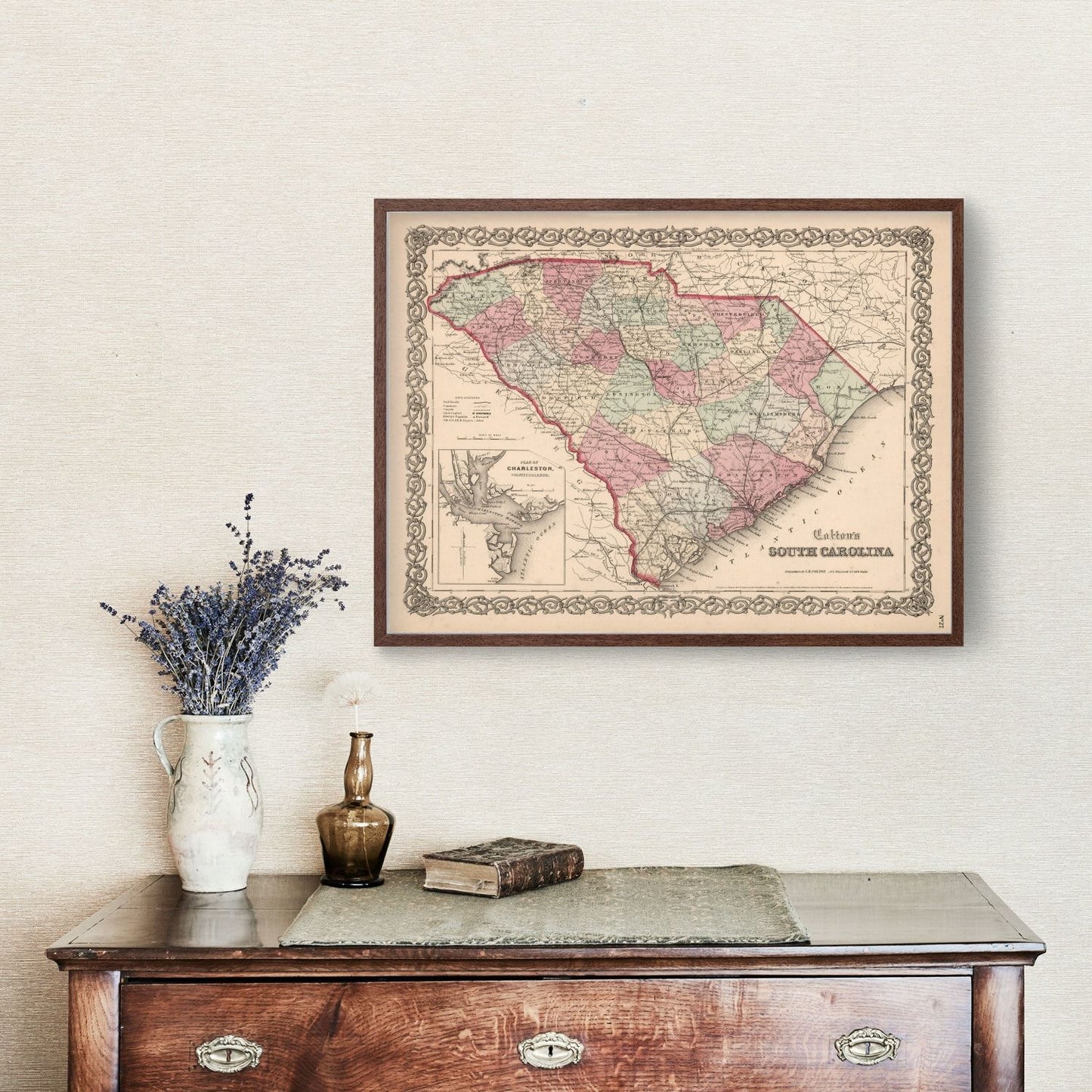 Vintage Map of South Carolina, 1861