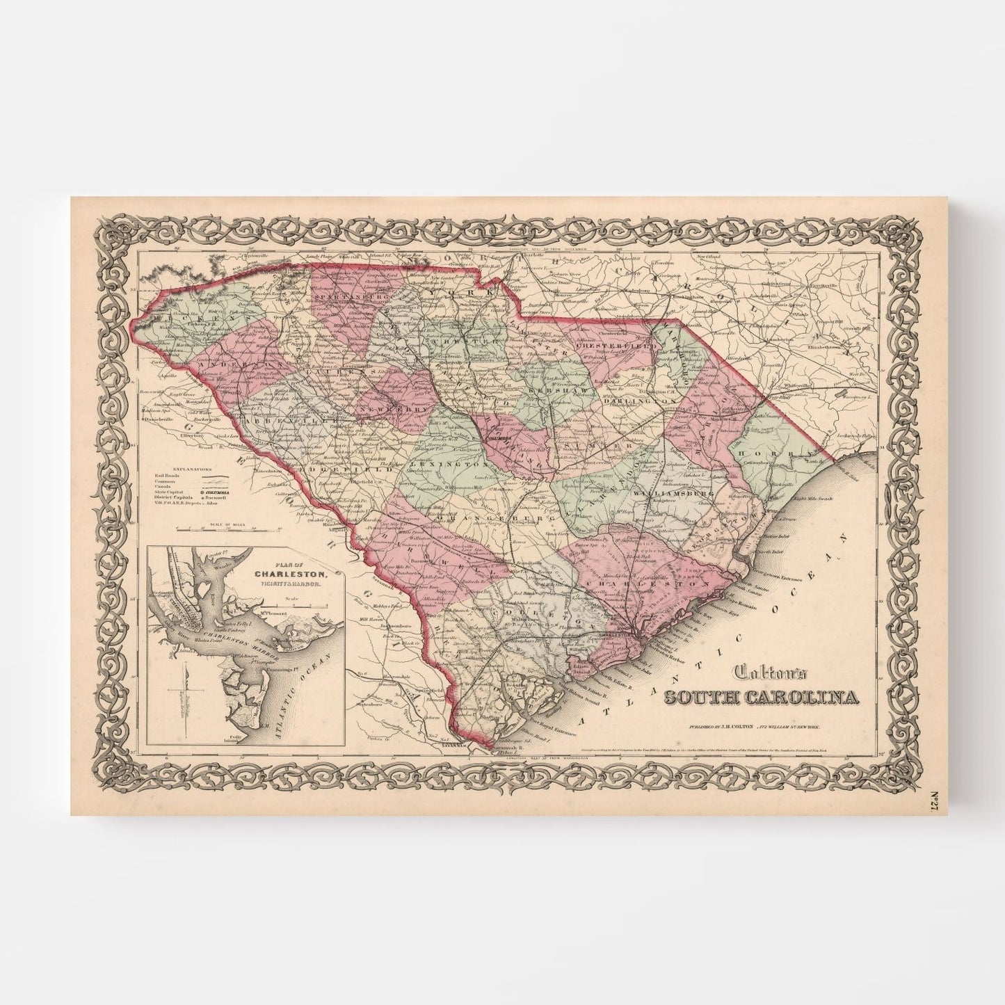 Vintage Map of South Carolina, 1861