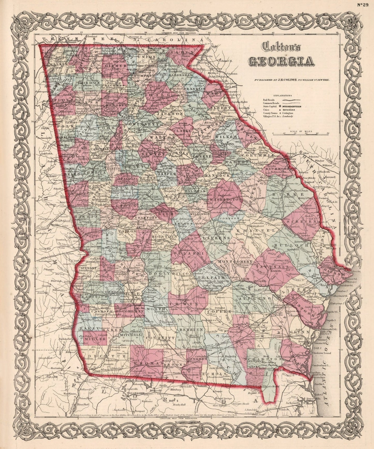 Vintage Map of Georgia, 1861