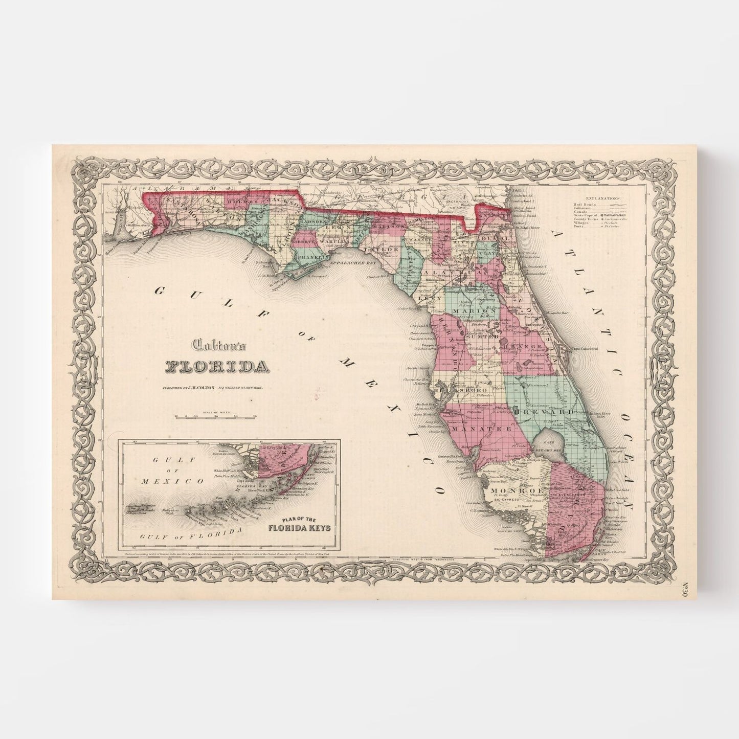 Vintage Map of Florida, 1861