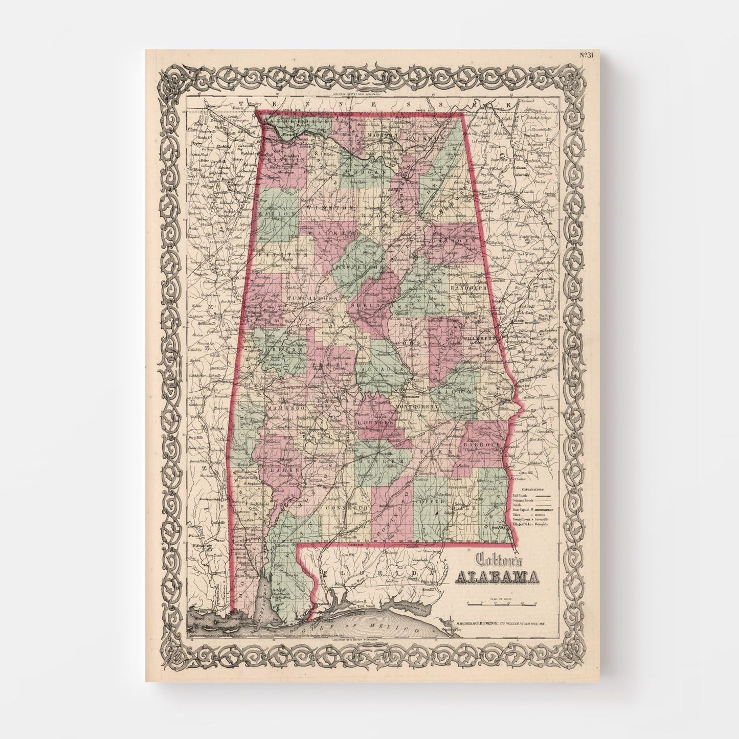 Vintage Map of Alabama, 1861