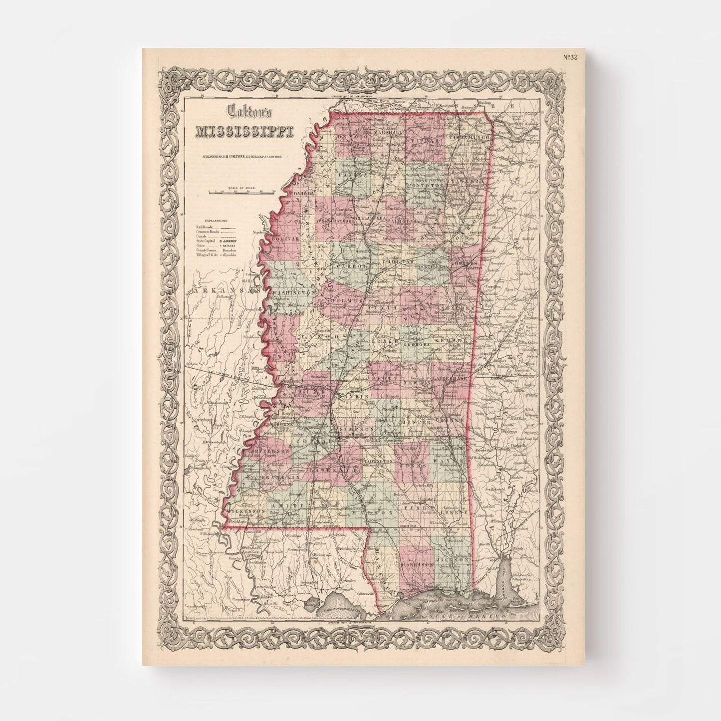 Vintage Map of Mississippi, 1861