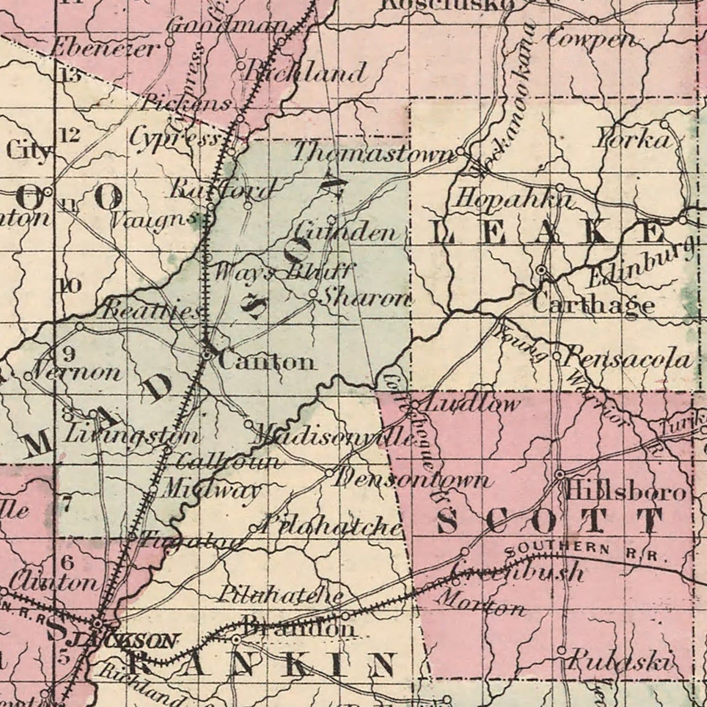 Vintage Map of Mississippi, 1861
