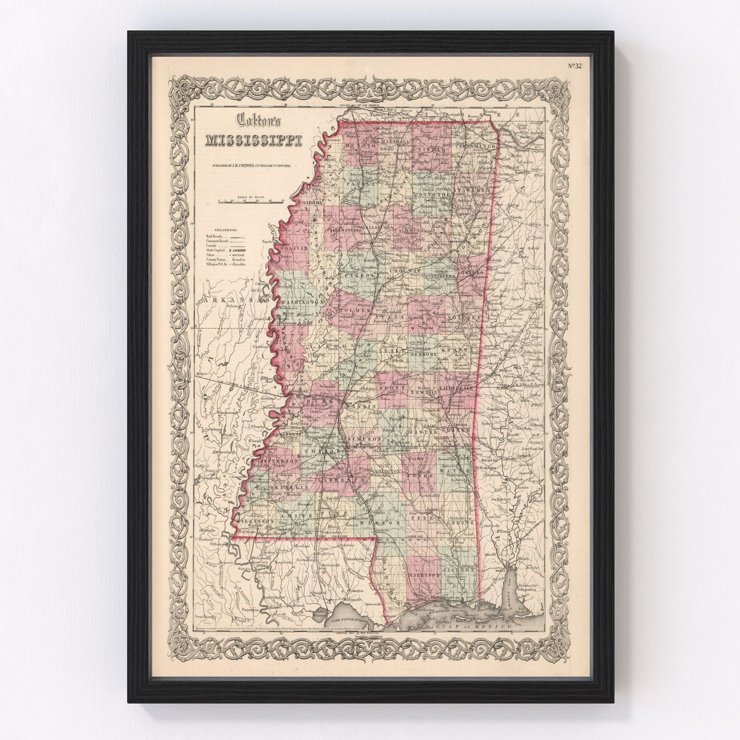 Vintage map of Mississippi, 1861