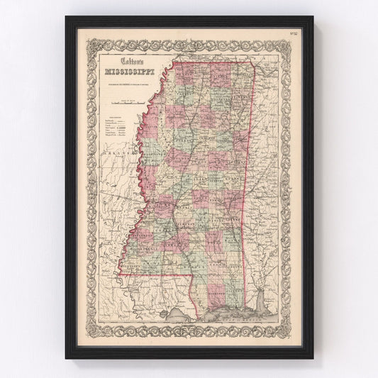 Vintage map of Mississippi, 1861