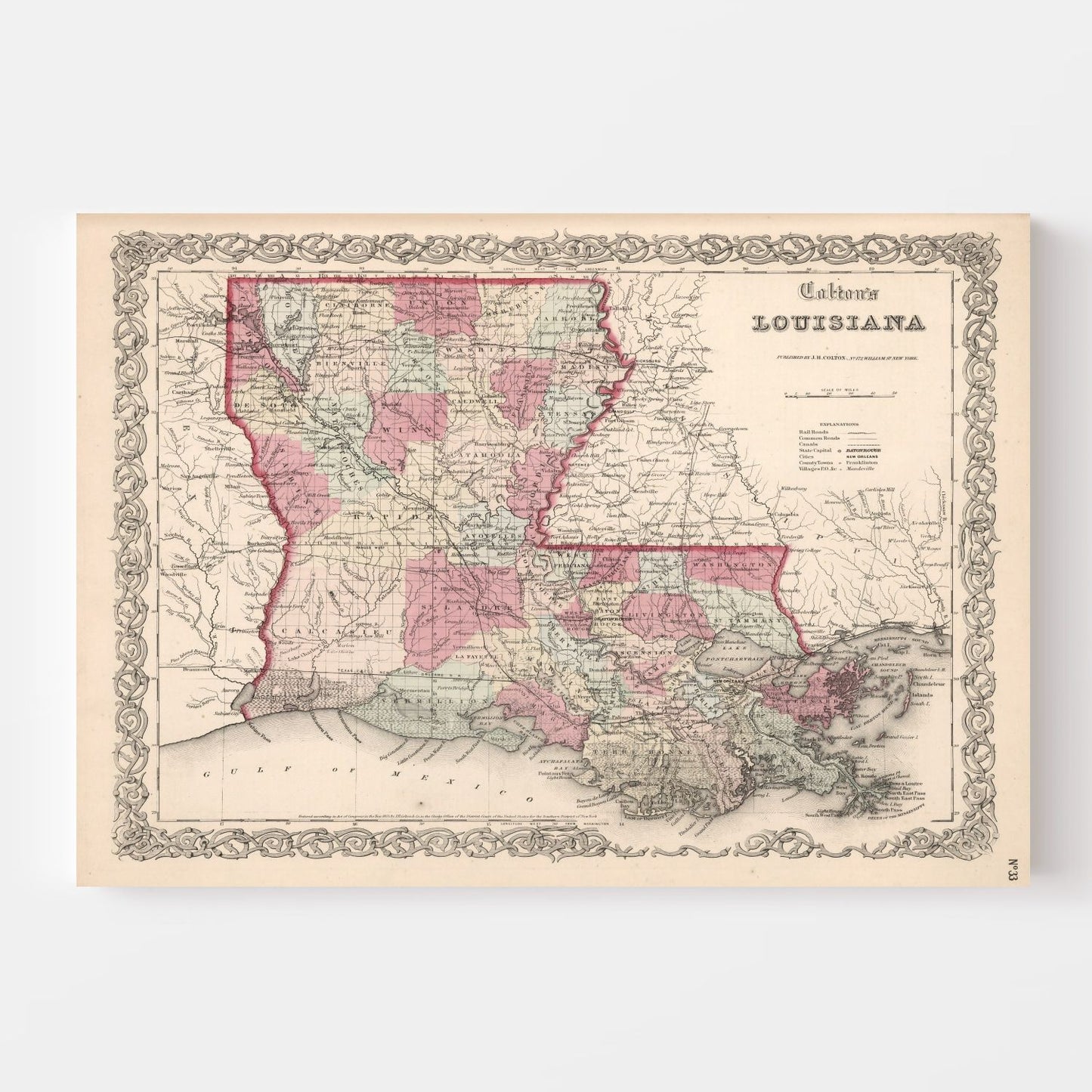 Vintage Map of Louisiana, 1861
