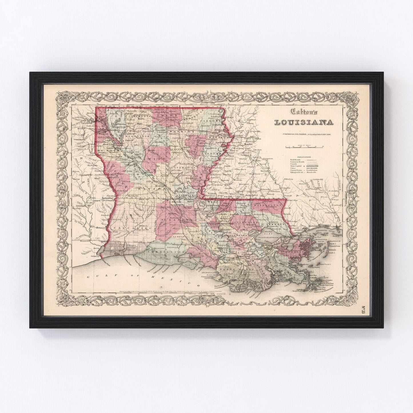 Vintage map of Louisiana, 1861