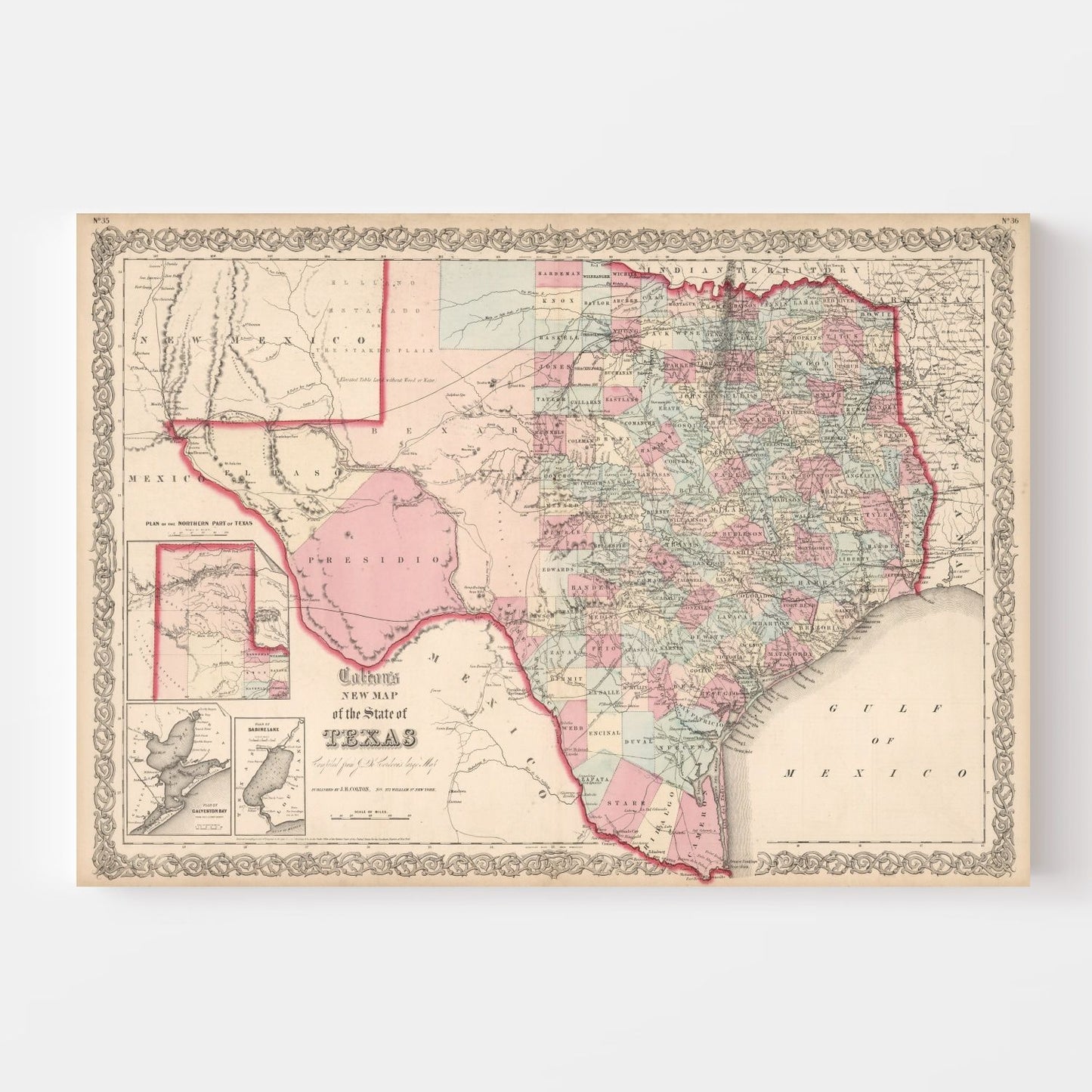 Vintage Map of Texas, 1861
