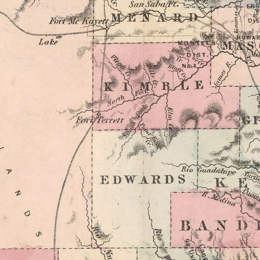 Vintage Map of Texas, 1861