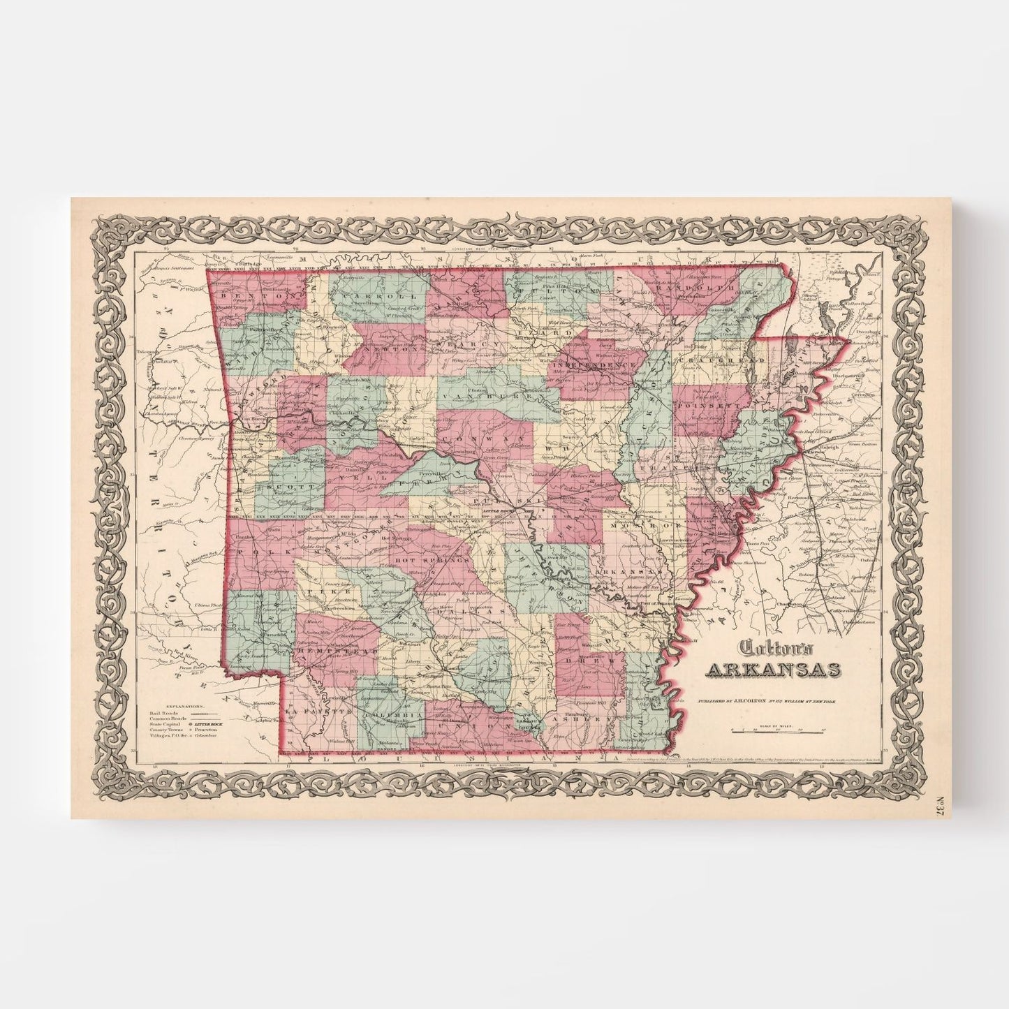Vintage Map of Arkansas, 1861