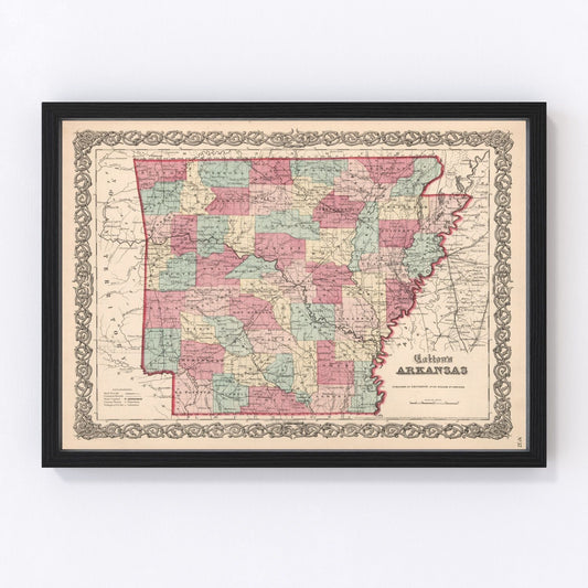 vintage map of Arkansas, 1861, Civil War secession year