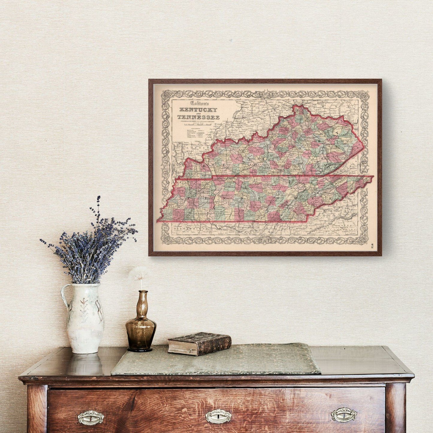 Vintage Map of Kentucky and Tennessee, 1861