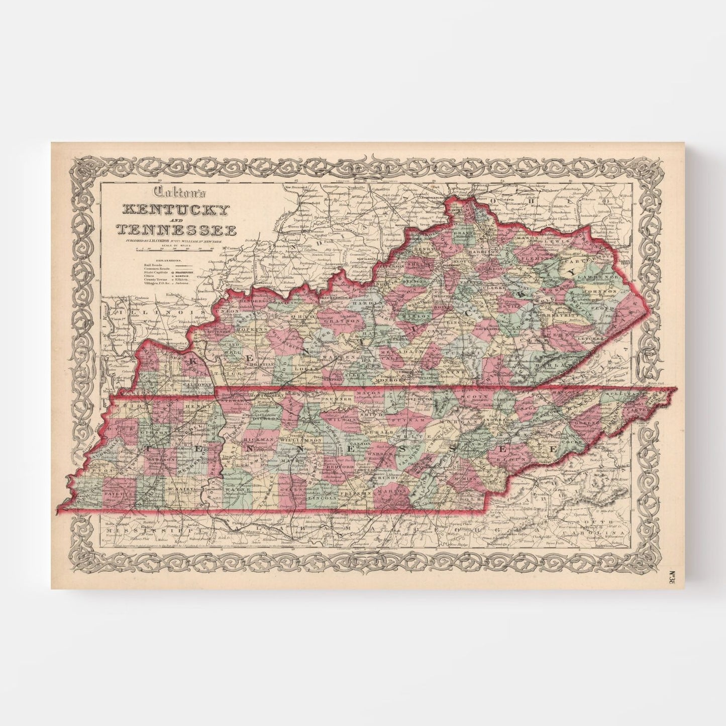 Vintage Map of Kentucky and Tennessee, 1861