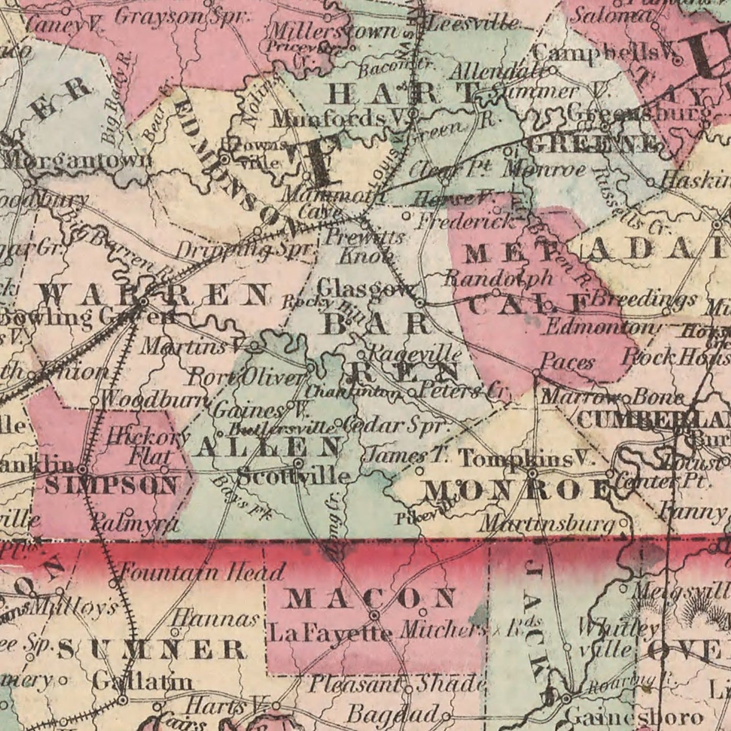 Vintage Map of Kentucky and Tennessee, 1861