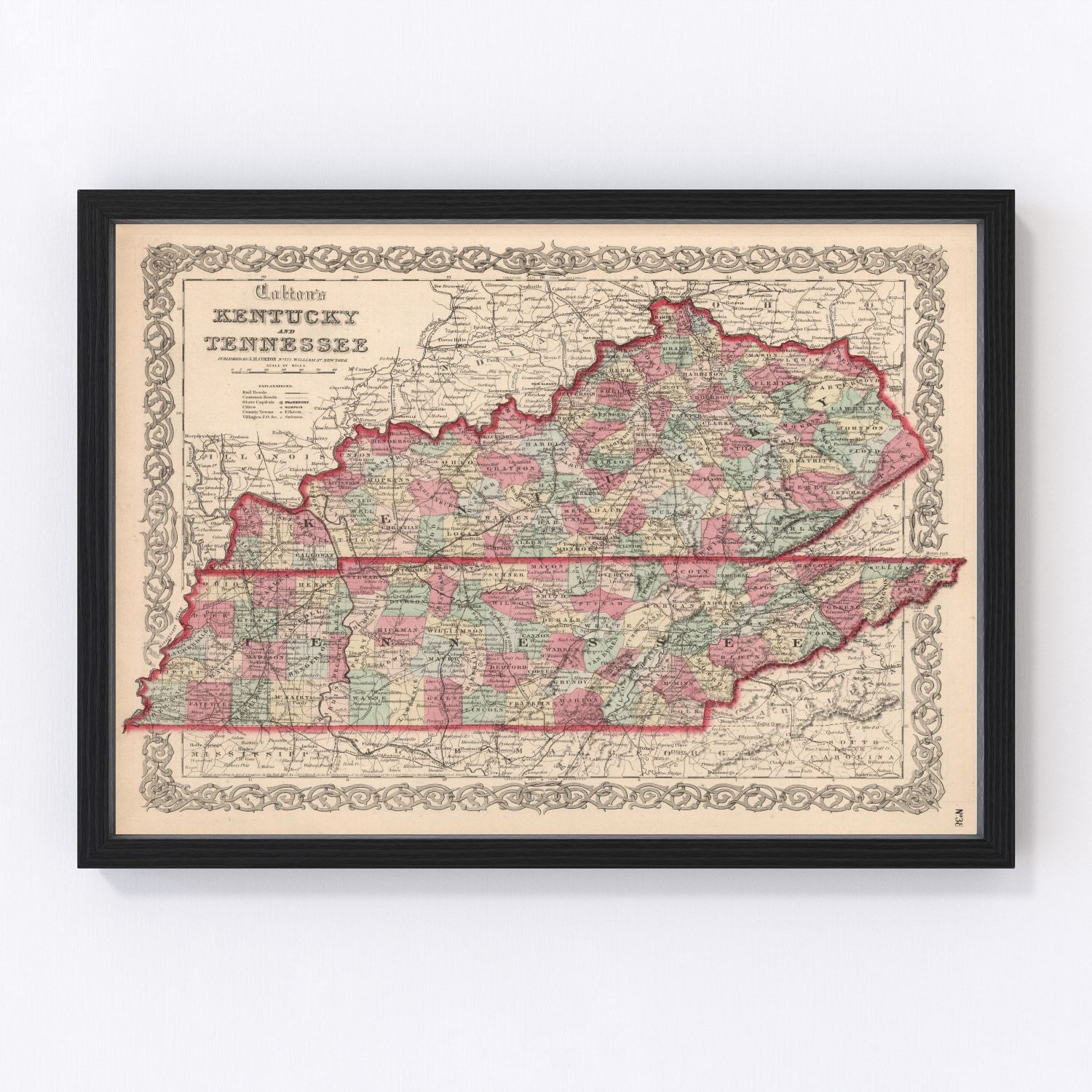 vintage map of Kentucky and Tennessee, 1861