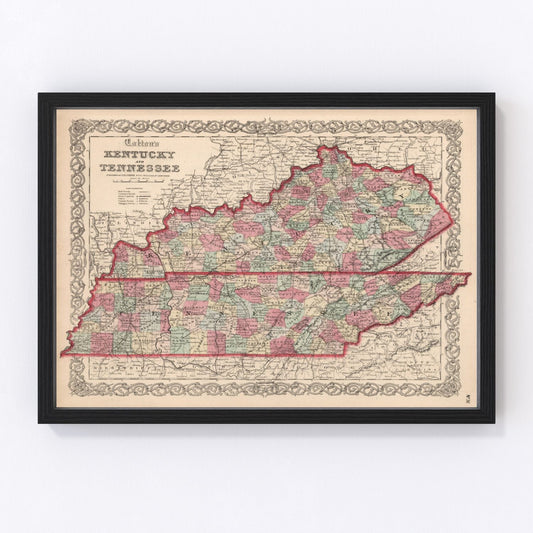 vintage map of Kentucky and Tennessee, 1861