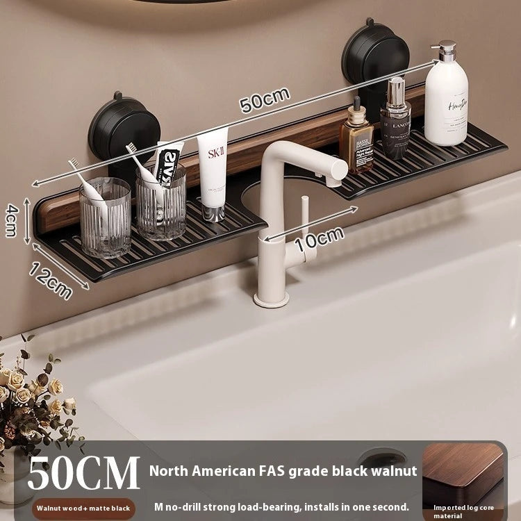 50 cm black bathroom sink organizer shelf with drain slots