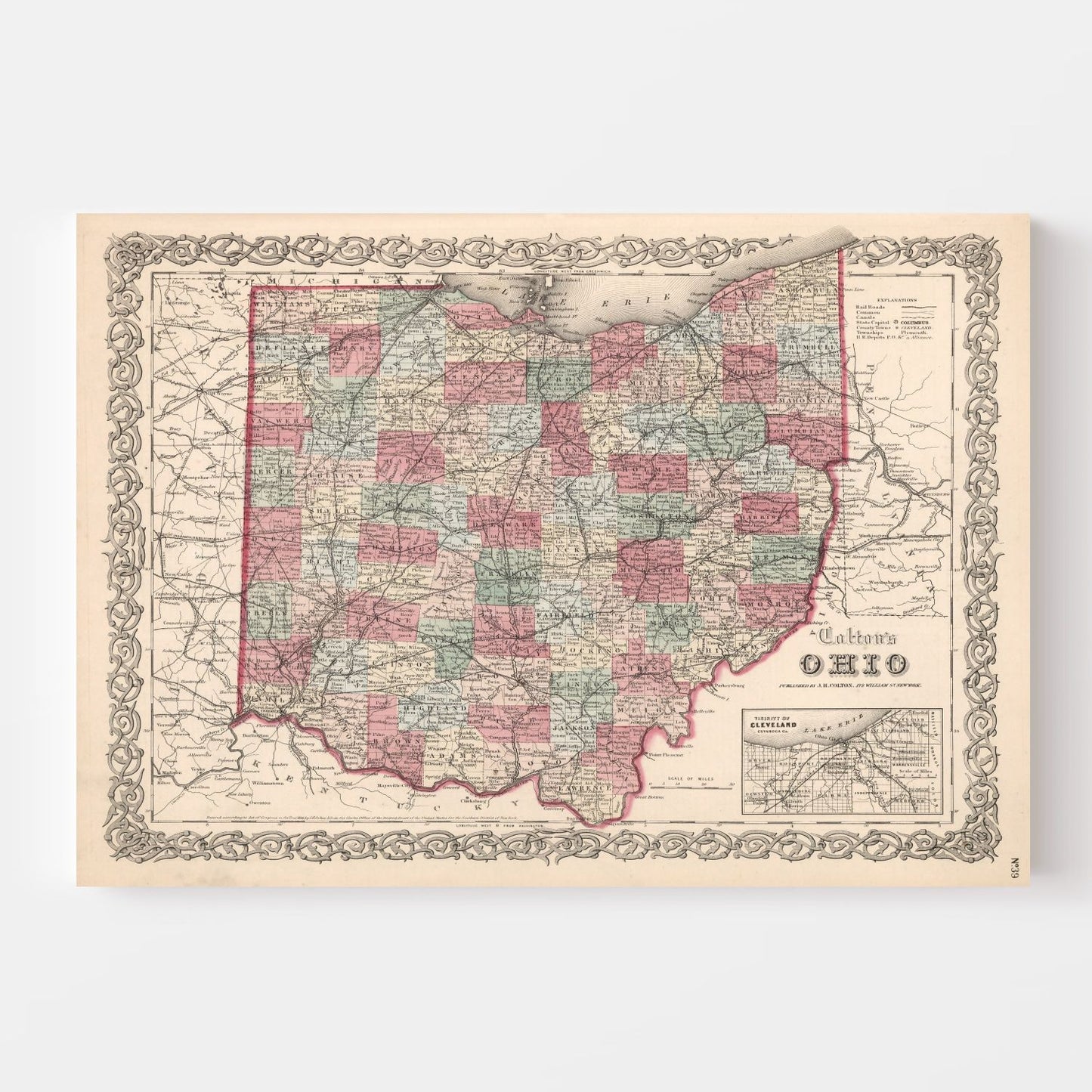 Vintage Map of Ohio, 1861