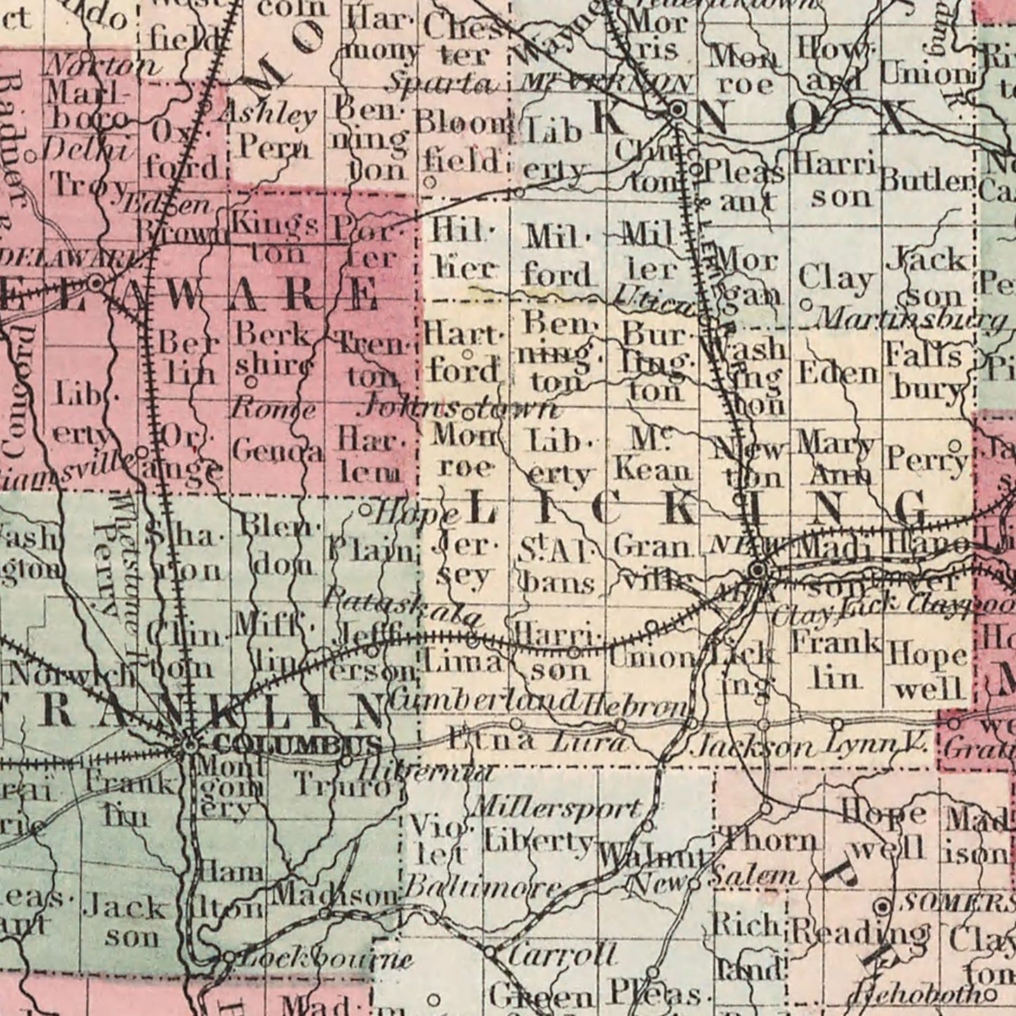 Vintage Map of Ohio, 1861