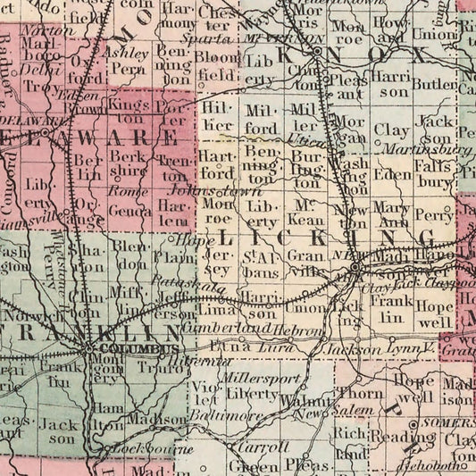 Vintage Map of Ohio, 1861
