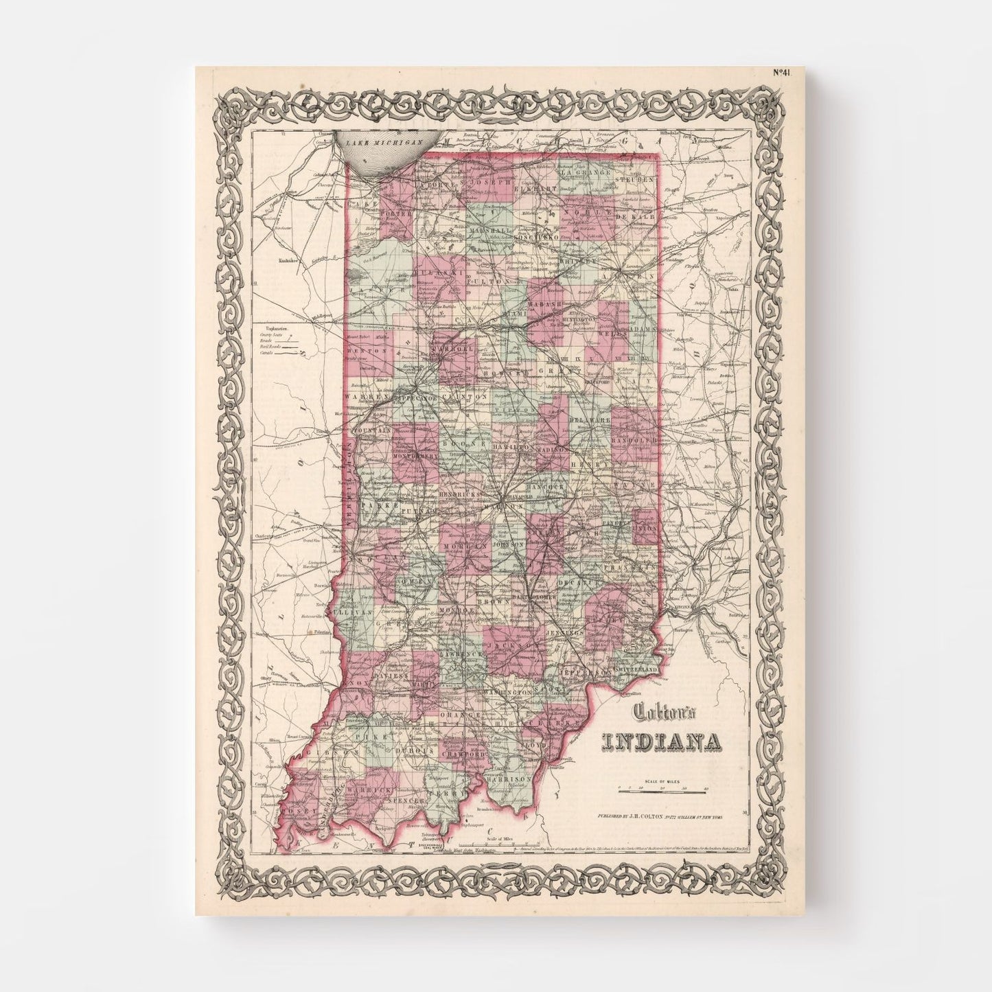Vintage Map of Indiana, 1861