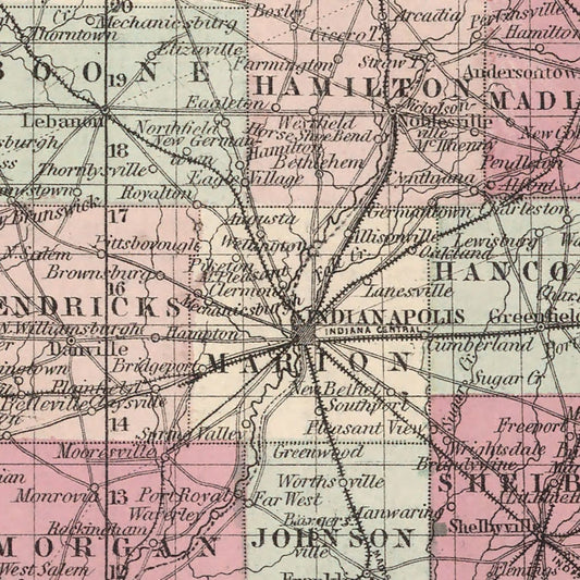 Vintage Map of Indiana, 1861