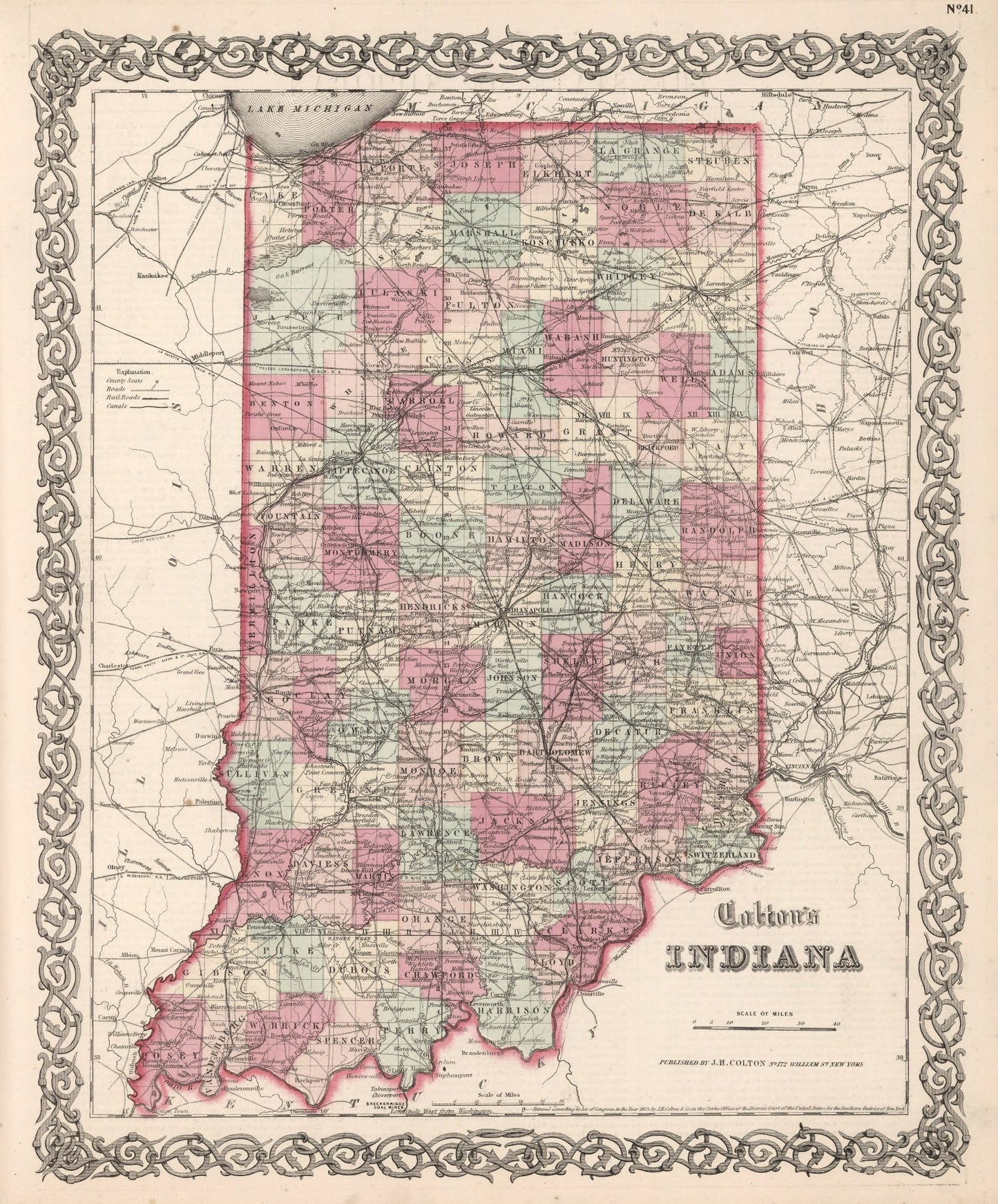 Vintage Map of Indiana, 1861