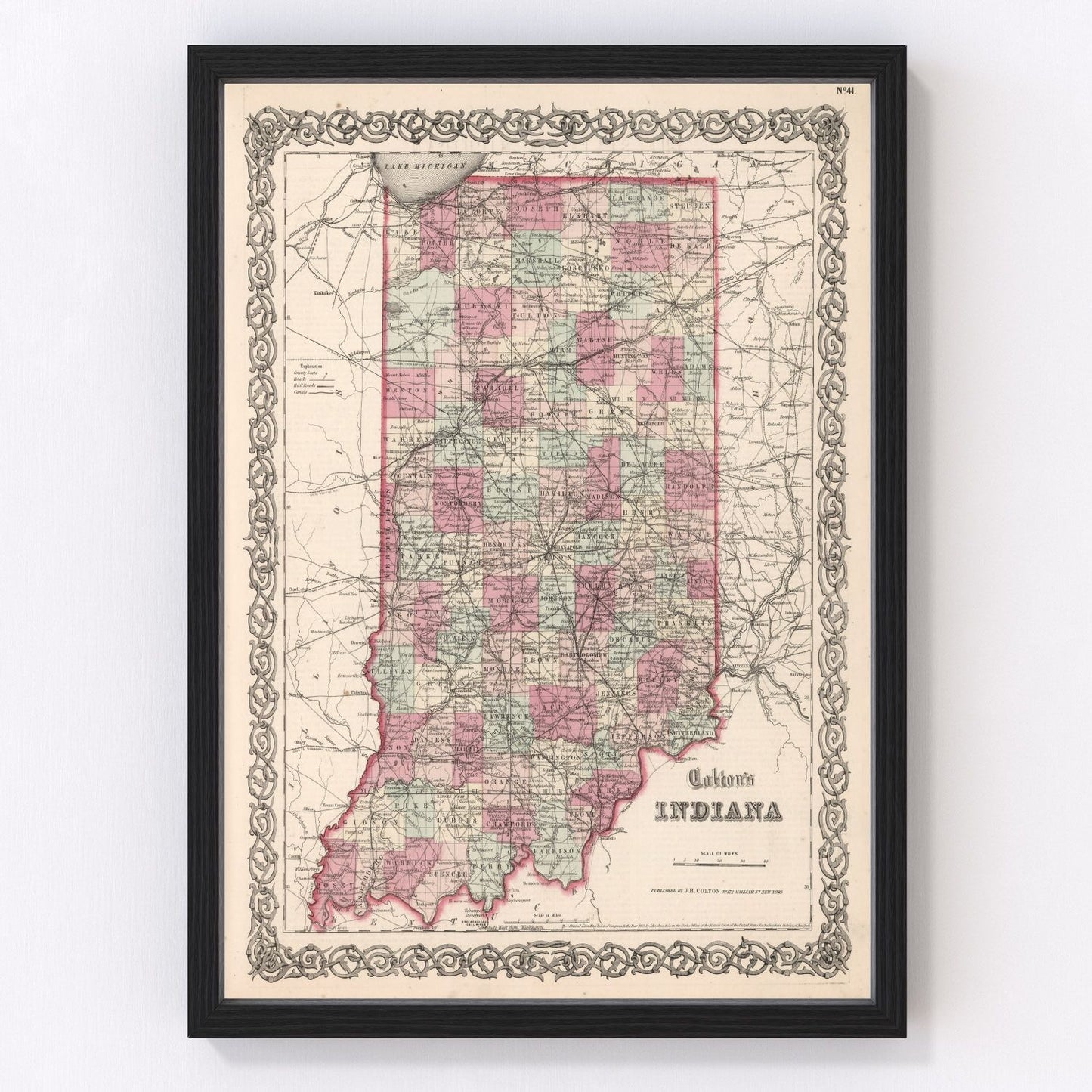 Vintage map of Indiana, 1861